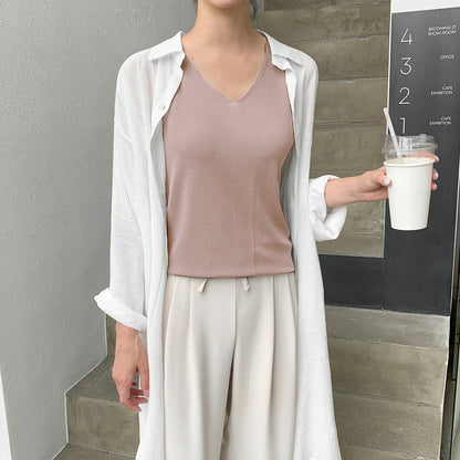 Ice silk knitted woman vest female 2021 summer thin section slim slim in the bottom of the tide