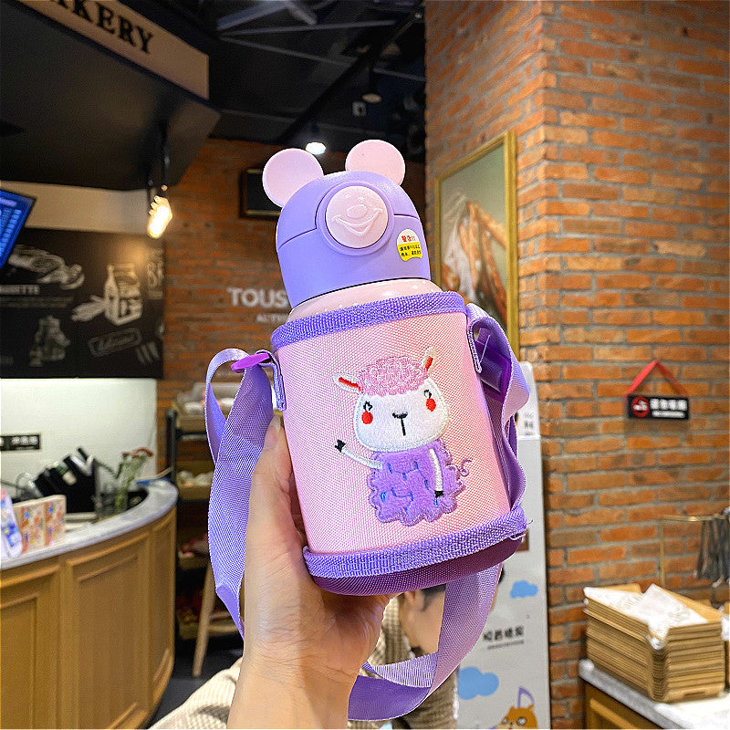 Double cover Child Insulation Cup with straw slanted crossover set can be back primary school water cup men and women baby kindergarten kettle