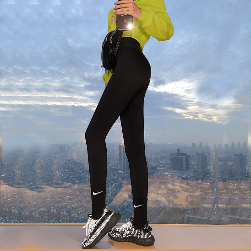 Shark skin leggings female wearing autumn thin section tight high waist abdomen hip slimming spring yoga barbi pants