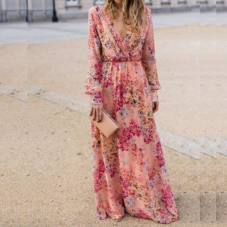 LADA V-neck floral Long Sleeve Dress