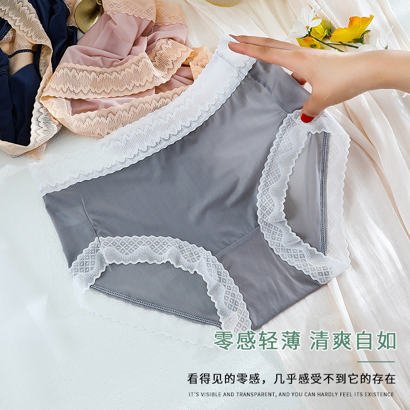 Pure cotton hood underwear Japanese girl light thin soft elastic gauze bottom pants method lace triplet wholesale