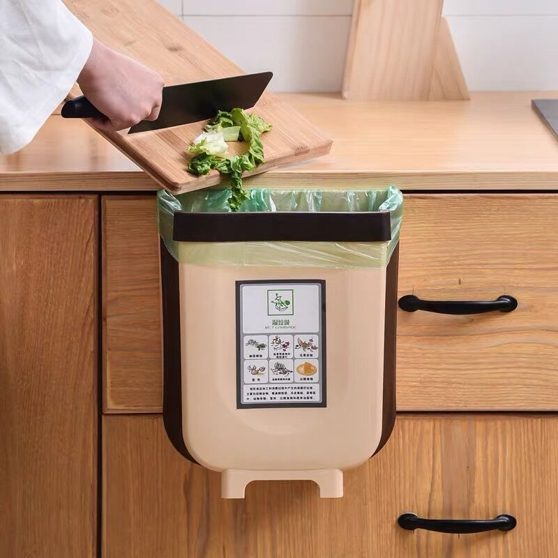 Kitchen folding wallwalp trash can household cabinet door suspended car storage paper creative classification trash can