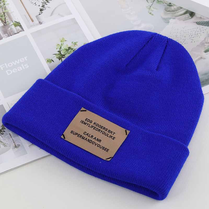 Knitted cap autumn and winter women's hat Korean version of the alphabet stickers wool hat outdoor warm melon hood street cold cap