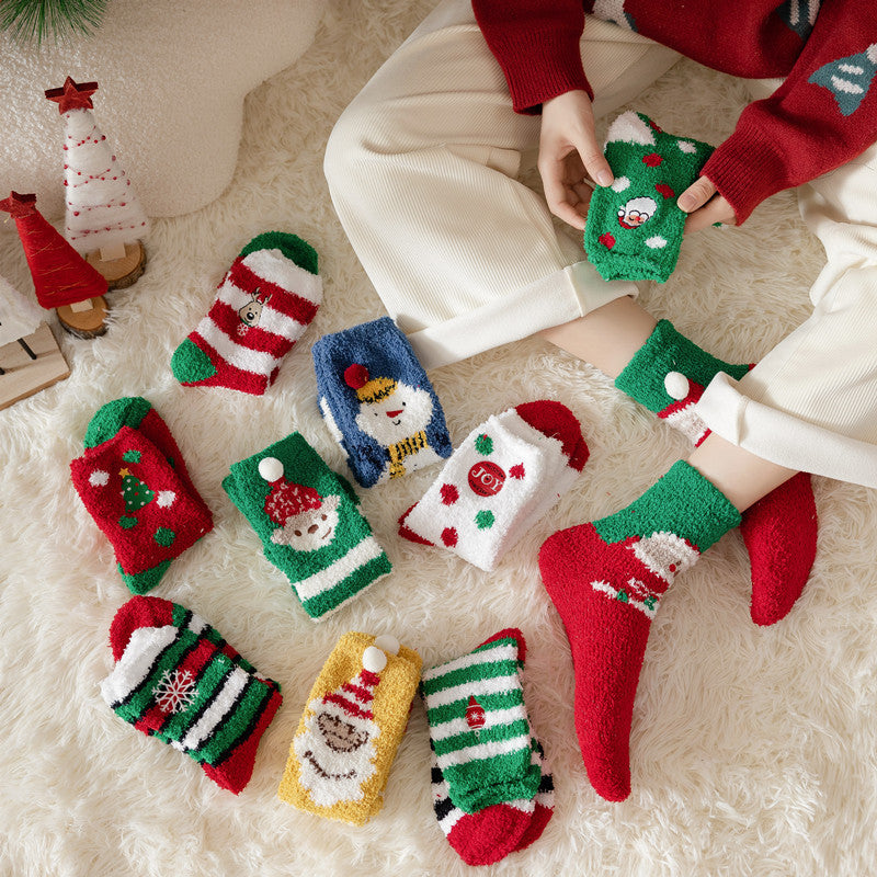 Ins tide Christmas ball coral fleece socks gift boxed Christmas gift thickened cartoon sleep socks cross-border