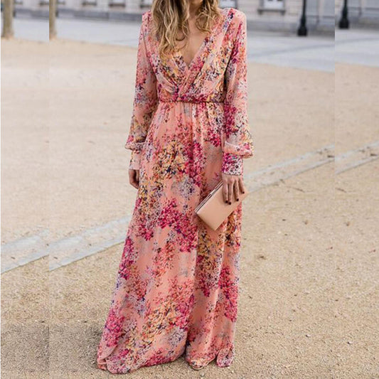 LADA V-neck floral Long Sleeve Dress