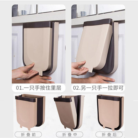 Kitchen folding wallwalp trash can household cabinet door suspended car storage paper creative classification trash can