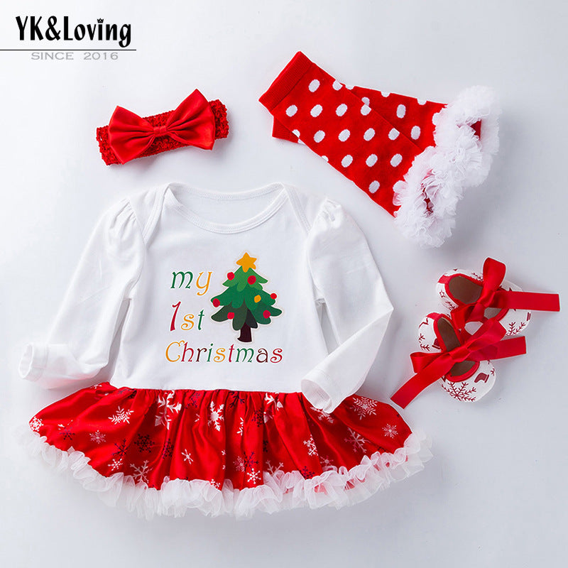 Christmas Big Snowflake Baby Romper Suit Cotton Cartoon Long Sleeve Baby Dress Best Selling