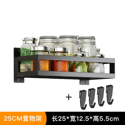 Exhaust-free stainless steel kitchen shelf wall hanging black pot cover chop chopsticks kitchen tool holder finishing storage rack