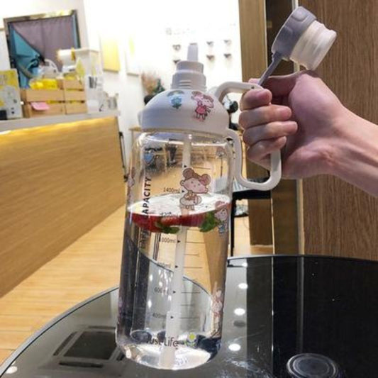 Ultra-large capacity portable sportswater cup transparent self-contained straw scale student hand bakingt life carrying cup