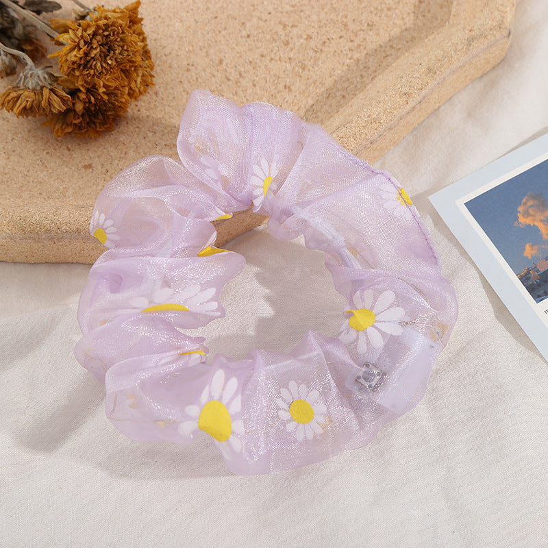 LED small daisy printing flower fertilizer intestines teenage girls clearing hair accessories chiffon cloth hair ring boast