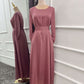 Plain Muslim Autumn Winter Dress Women's Soft Satin Hijab Robe Dress