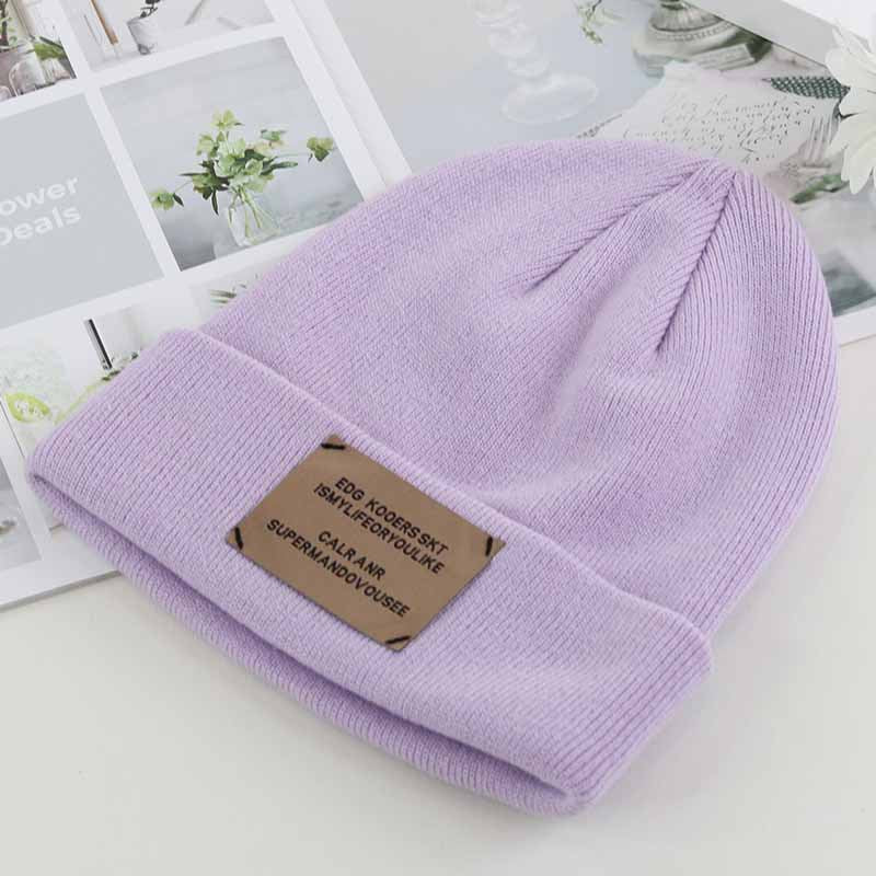 Knitted cap autumn and winter women's hat Korean version of the alphabet stickers wool hat outdoor warm melon hood street cold cap