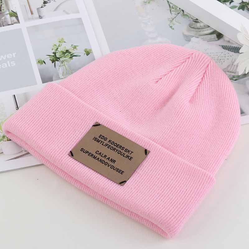 Knitted cap autumn and winter women's hat Korean version of the alphabet stickers wool hat outdoor warm melon hood street cold cap