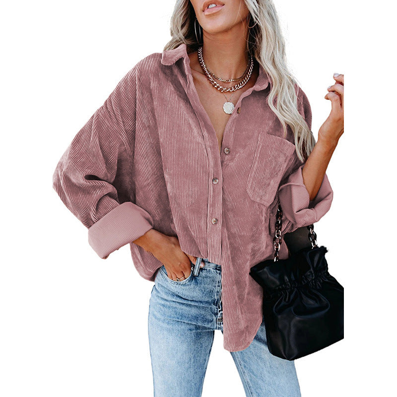 Cross-border European and American foreign trade women's clothing for fall/winter 2021 new Amazon Oversize corduroy loose button shirt