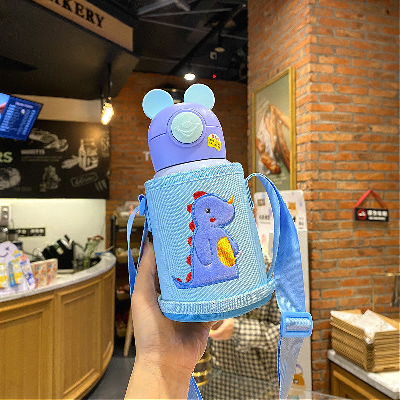 Double cover Child Insulation Cup with straw slanted crossover set can be back primary school water cup men and women baby kindergarten kettle