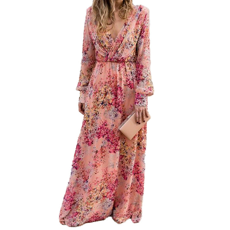 LADA V-neck floral Long Sleeve Dress