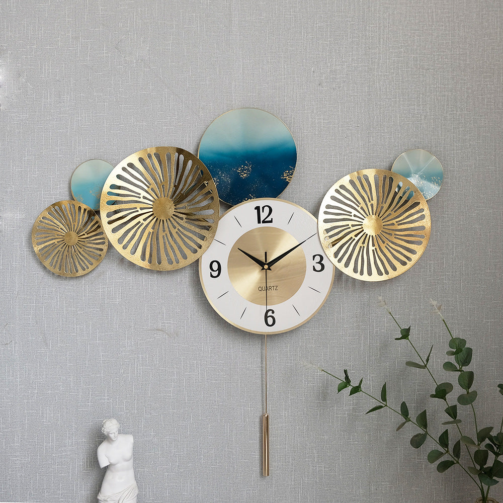 New Chinese porch pendant wrought iron European living room wall decoration wall clock Nordic modern creative swing wall clock