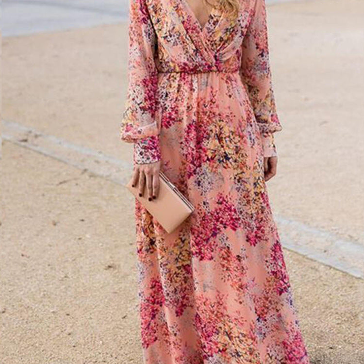 LADA V-neck floral Long Sleeve Dress