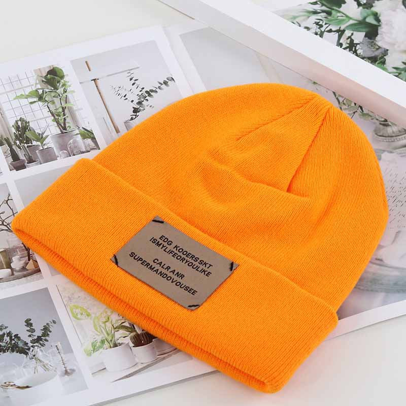 Knitted cap autumn and winter women's hat Korean version of the alphabet stickers wool hat outdoor warm melon hood street cold cap