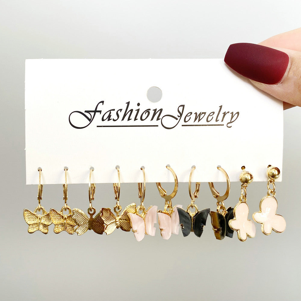 2021 New Acrylic Butterfly Earrings Set 5 Pairs Creative Simple Colorful Butterfly Pendant Earrings