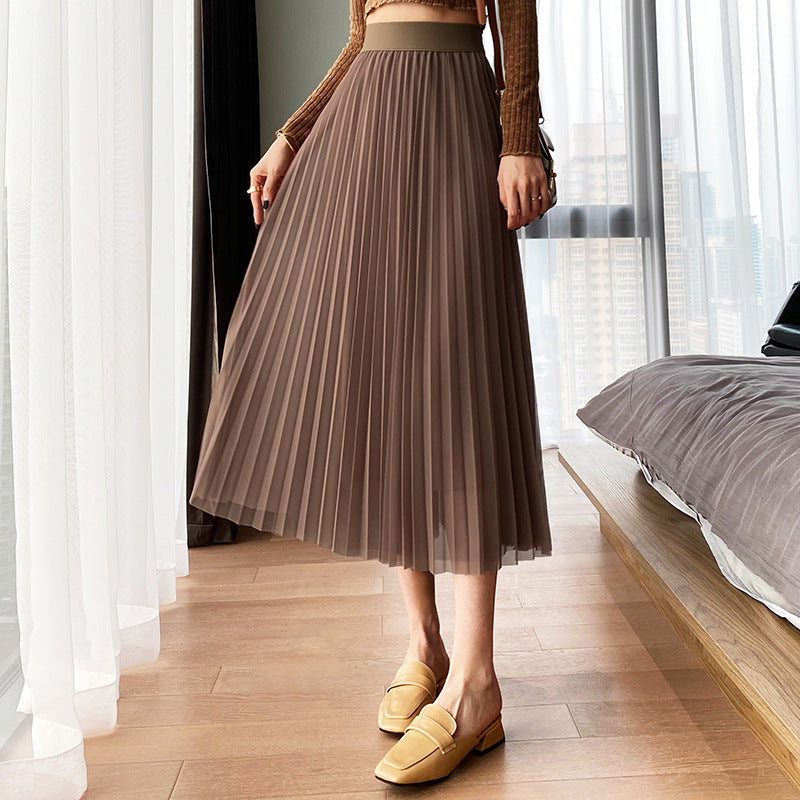 Women's 2021 spring new mesh skirt Korean version of high waist slim skirt pleated skirt one generation