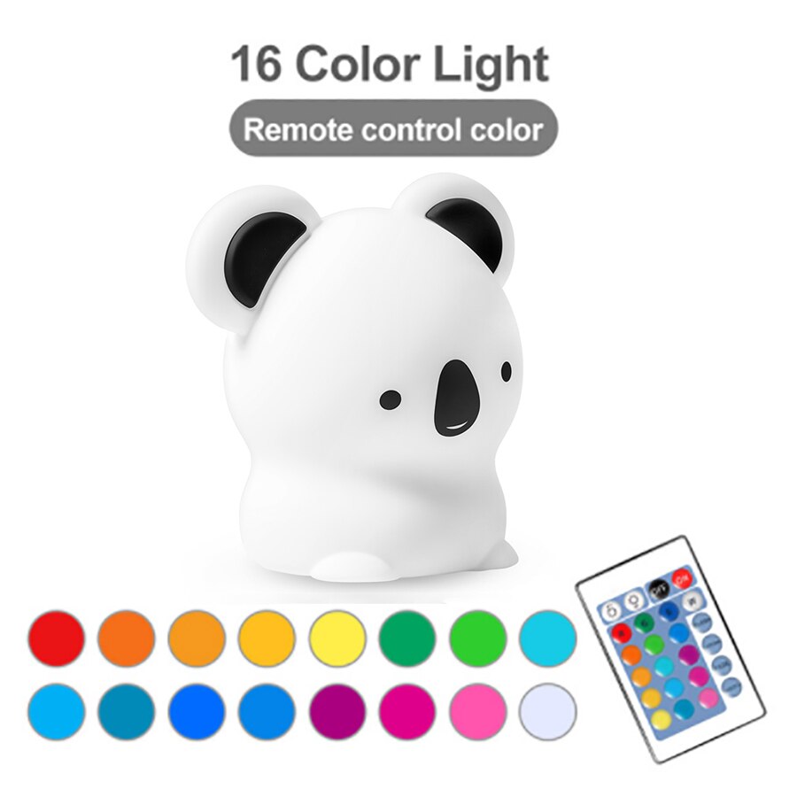 Koala LED Night Light Colorful Silicone Touch Sensor Remote RGB Dimming Bedside Desktop Lamp For Children Kids Baby Toy Gift