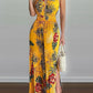 Tropical Print Slim Waist Sexy Backless Slit Leg Jumpsuits Women Summer Rompers