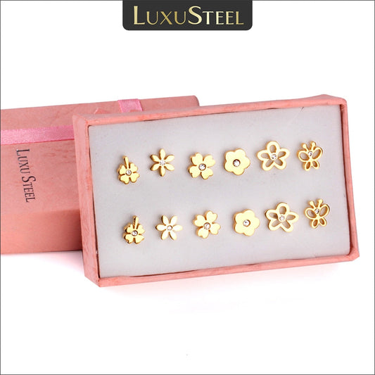 6Pairs/Box Stainless Steel CZ Earrings For Women Girls Kids Piercing Stud Earrings Set Birthday Jewelry Gifts