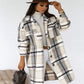 Spring New Plaid Long Blouses Coat Women Casual Vintage Shirt Jacket Female Woolen Blends Printed Overcoat Streetwear