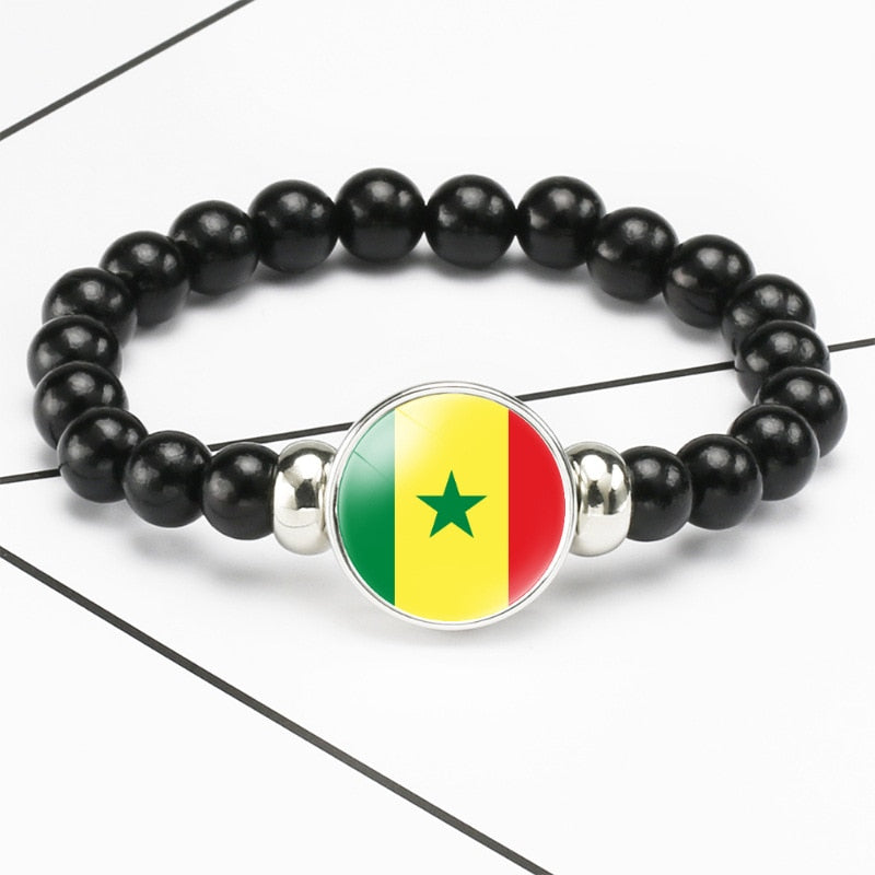 Flags of African Countries Beads Bracelet Ghana Senegal South Africa Stretch Elastic Snap Buttons Charms Bangle Trendy Jewelry