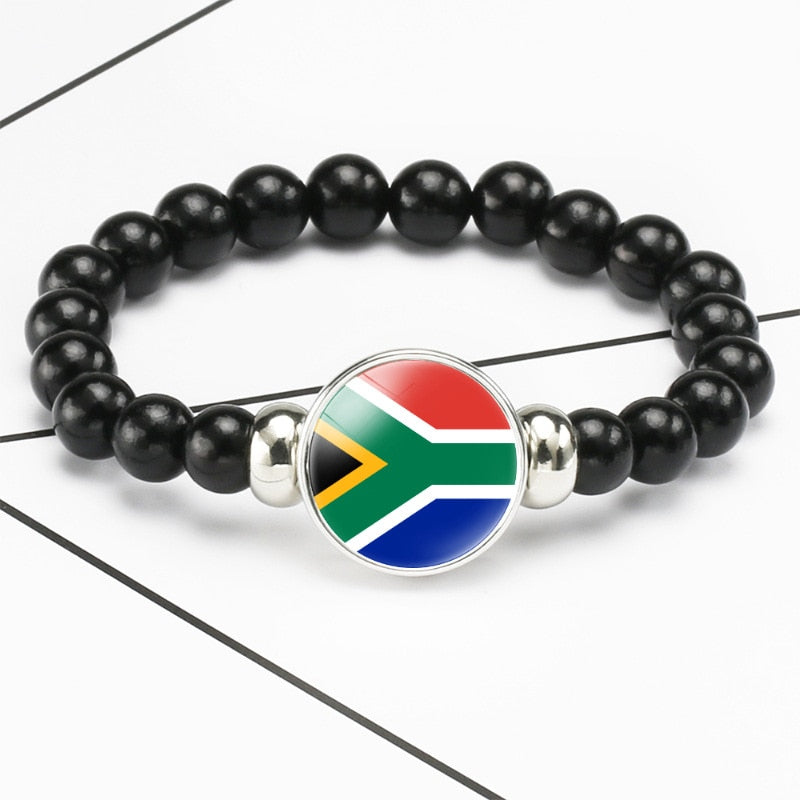 Flags of African Countries Beads Bracelet Ghana Senegal South Africa Stretch Elastic Snap Buttons Charms Bangle Trendy Jewelry