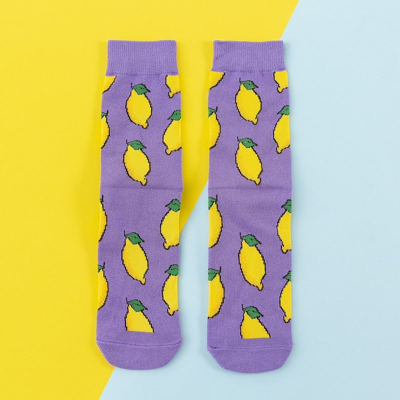 Colorful Women's Socks Woman's Cotton Socks Fruits Banana Avocado Lemon Egg Cookie Donuts Food Happy Color Sox Harajuku Socks