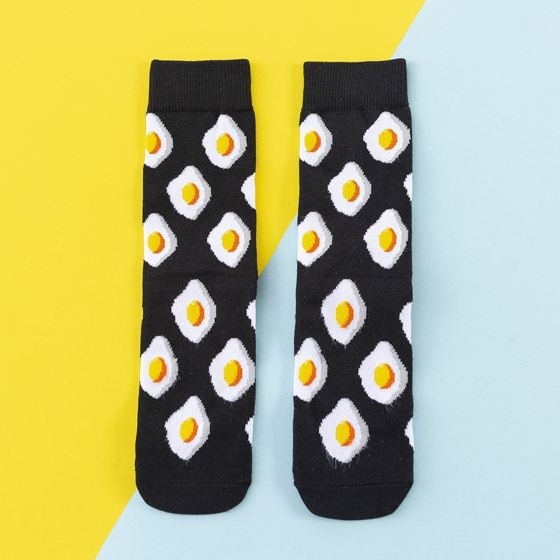 Colorful Women's Socks Woman's Cotton Socks Fruits Banana Avocado Lemon Egg Cookie Donuts Food Happy Color Sox Harajuku Socks