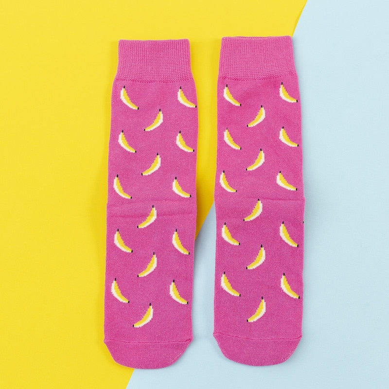 Colorful Women's Socks Woman's Cotton Socks Fruits Banana Avocado Lemon Egg Cookie Donuts Food Happy Color Sox Harajuku Socks