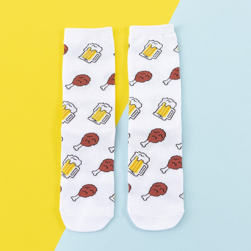 Colorful Women's Socks Woman's Cotton Socks Fruits Banana Avocado Lemon Egg Cookie Donuts Food Happy Color Sox Harajuku Socks