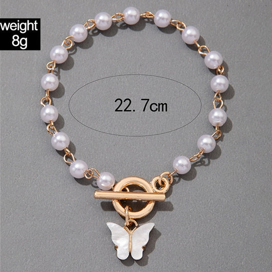 Tocona Pretty Butterfly Gold Color Bracelets for Women Elegant Pearl Stone Alloy Metal Jewelry Fetival Gift Accessories 23174