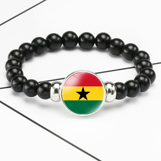 Flags of African Countries Beads Bracelet Ghana Senegal South Africa Stretch Elastic Snap Buttons Charms Bangle Trendy Jewelry