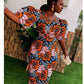 2023 Polyester African Dresses for Women Summer African Women Half Sleeve Printing Knee-length Dress African Print Dresses