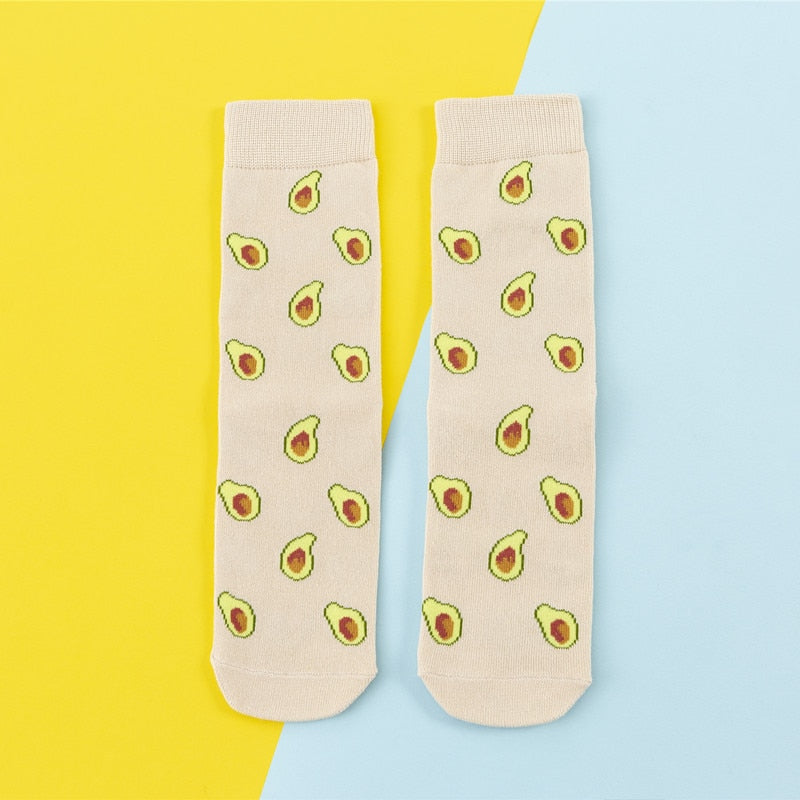 Colorful Women's Socks Woman's Cotton Socks Fruits Banana Avocado Lemon Egg Cookie Donuts Food Happy Color Sox Harajuku Socks