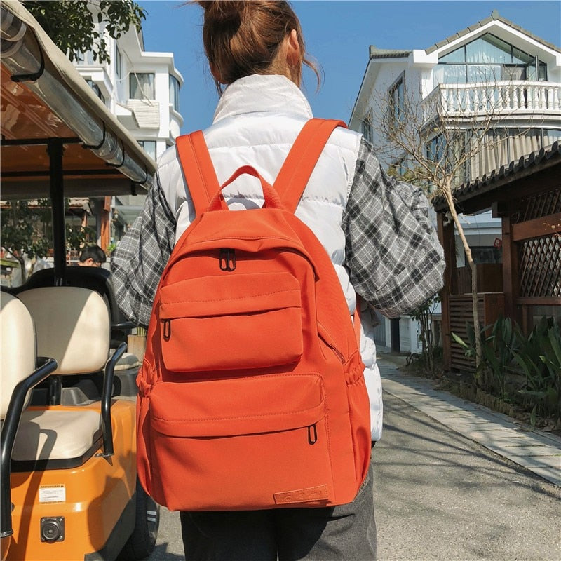 New Korean Large-capacity Outdoor Backpack Boys Girls Solid Color School Bag Female Wear Oxford Cloth Student Backpack