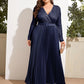 Elegant Plus Size Bright Silk Ruched Maxi Dresses Women Luxury Waistband Evening Party Clothing Night Club Dress Female Outfits