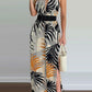 Tropical Print Slim Waist Sexy Backless Slit Leg Jumpsuits Women Summer Rompers