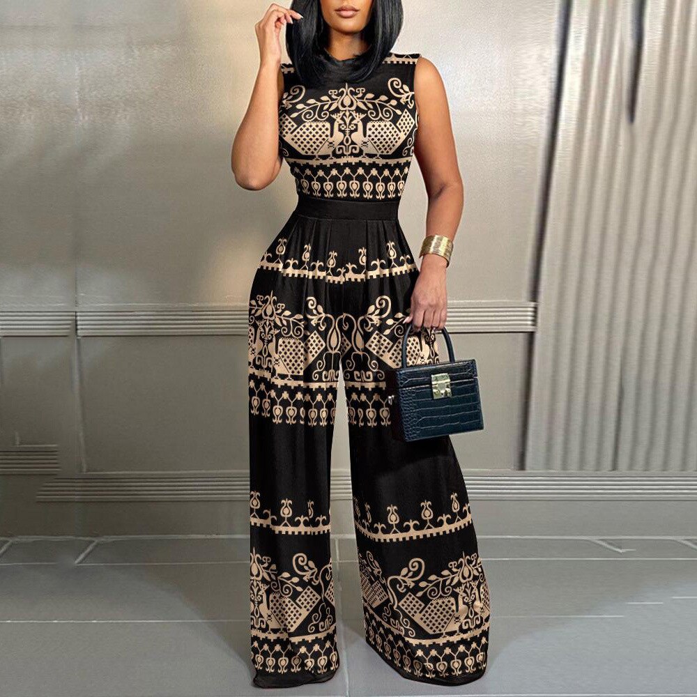 2023 African Print Clothing for Women Summer African Women Sleeveless Polyester Long Jumpsuit African Clothes for Women S-5XL