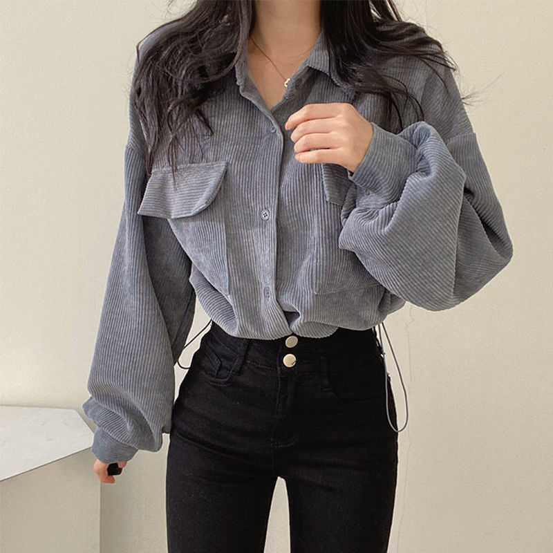 Gray Corduroy Long Sleeve Jacket