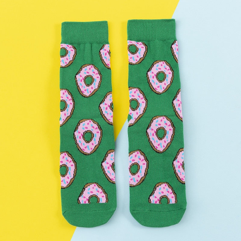 Colorful Women's Socks Woman's Cotton Socks Fruits Banana Avocado Lemon Egg Cookie Donuts Food Happy Color Sox Harajuku Socks