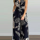 Tropical Print Slim Waist Sexy Backless Slit Leg Jumpsuits Women Summer Rompers
