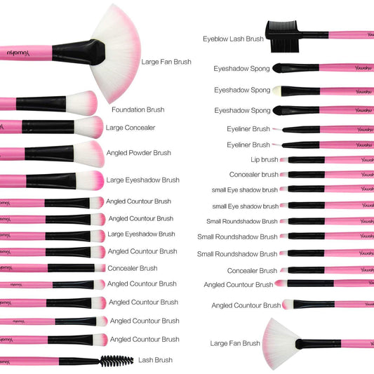 32 Pieces Professional Makeup Makeup Brush Kit (粉色) with Makeup Bag