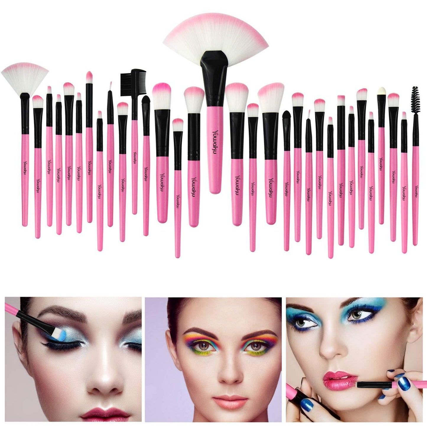 32 Pieces Professional Makeup Makeup Brush Kit (粉色) with Makeup Bag