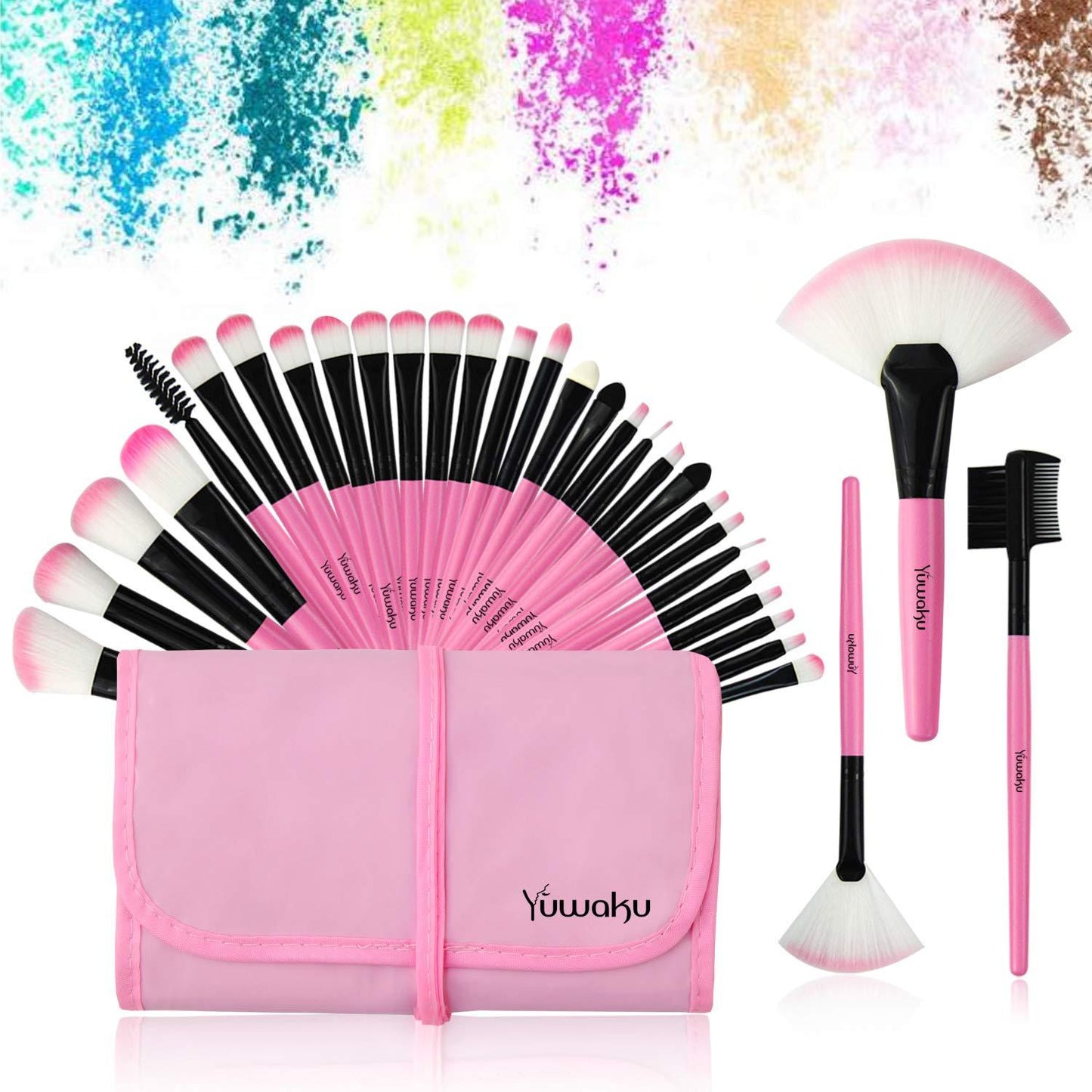 32 Pieces Professional Makeup Makeup Brush Kit (粉色) with Makeup Bag