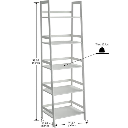 KingYM White Bookshelf,5 Tier Modern Bookshelf & White Bookcase for Home Office, Living Room